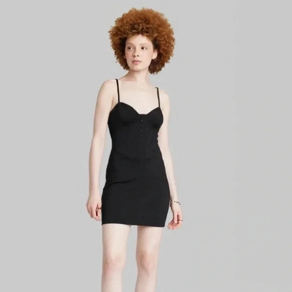 Wild Fable Women's Sleeveless Corset Mini Knit Bodycon Dress Black - Picture 2 of 9